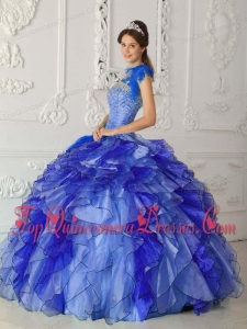 Royal Blue Ball Gown Strapless Floor-length Satin and Organza Beading Quinceanera Dress