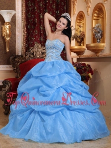 Blue Ball Gown Sweetheart Floor-length Organza Beading Quinceanera Dress