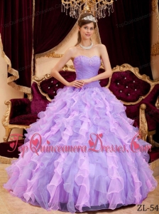 Lavender Ball Gown Sweetheart Floor-length Organza Beading Quinceanera Dress