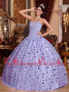 Lilac Ball Gown Sweetheart Floor-length Tulle Sequins Quinceanera Dress