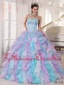 Multi-color Ball Gown Sweetheart Floor-length Organza Appliques Quinceanera Gowns