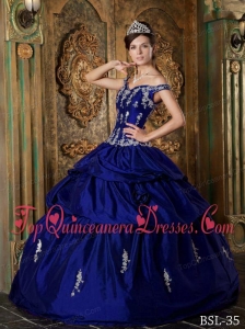 Royal Blue Ball Gown Off The Shoulder Floor-length Taffeta Appliques Quinceanera Dress