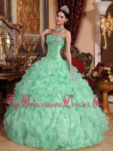 Ball Gown Sweetheart Floor-length Organza Beading and Ruffles Discount Quinceanera Dress