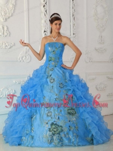 New Style Exquisite Ball Gown Strapless Floor-length Embroidery Aqua Blue Quinceanera Dress