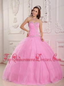New Style Lovely Ball Gown Sweetheart Floor-length Tulle Appliques Pink Quinceanera Dress