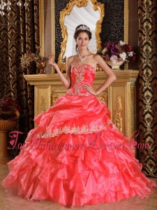 New Style Watermelon Ball Gown Strapless Floor-length Organza Quinceanera Dress