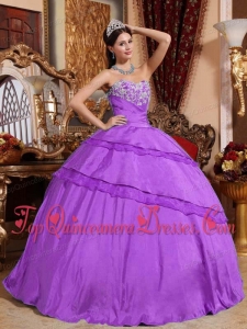 Purple Ball Gown Sweetheart Floor-length Taffeta Appliques Discount Quinceanera Dress