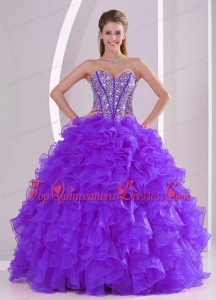 Purple Ball Gown Sweetheart Ruffles and Beading Lace Up Perfect Quinceanera Gowns