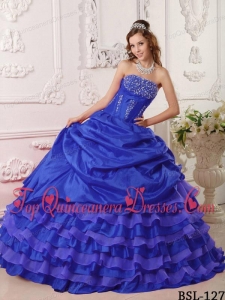 Royal Blue Ball Gown Strapless Floor-length Taffeta Beading Quinceanera Dress