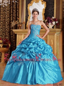Aqua Blue Ball Gown Strapless Floor-length Pick-ups Taffeta Perfect Quinceanera Dress