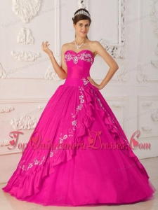 Hot Pink A-Line / Princess Sweetheart Floor-length Embroidery and Beading Perfect Quinceanera Dress