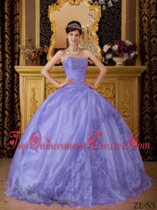 Lilac Ball Gown Sweetheart Floor-length Appliques Organza Quinceanera Dress