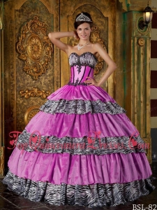 Luxurious Ball Gown Sweetheart Floor-length Zebra Ruffles Perfect Quinceanera Dress