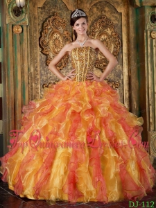 Multi-Color Ball Gown Strapless Floor-length Organza Beading and Ruffles Perfect Quinceanera Dress