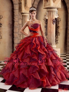Multi-color Ball Gown Strapless Floor-length Organza Ruffles Perfect Quinceanera Dress