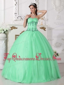 New Style Apple Green Ball Gown Sweetheart Floor-length Tulle and Taffeta Beading Quinceanera Dress