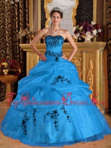New Style Aqua Blue Ball Gown Sweetheart Floor-length Satin and Organza Embroidery Quinceanera Dress