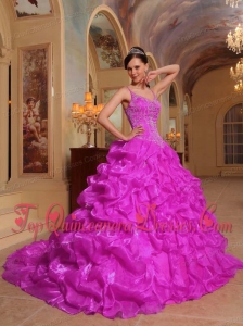 New Style Fuchsia Ball Gown Spaghetti Straps Floor-length Organza Embroidery Quinceanera Dress