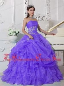 New Style Purple Ball Gown Strapless Floor-length Organza Beading Quinceanera Dress