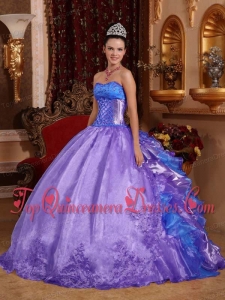 New Style Purple Ball Gown Strapless Floor-length Organza Embroidery Quinceanera Dress