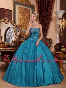 New Style Teal Ball Gown Strapless Floor-length Taffeta and Tulle Appliques Quinceanera Dress