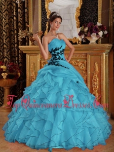 Popular Aqua Blue Ball Gown Sweetheart Floor-length Organza Appliques Quinceanera Dress