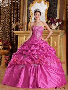 Popular Fuchsia Ball Gown Strapless Floor-length Pick-ups Taffeta Quinceanera Dress