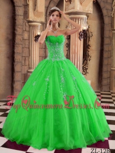 Popular Green Ball Gown Floor-length Organza Beading Quinceanera Dress