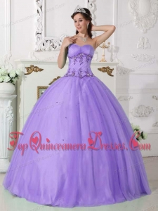 Popular Lilac Ball Gown Sweetheart Floor-length Tulle and Taffeta Beading Quinceanera Dress