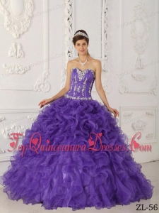 Purple Ball Gown Sweetheart Floor-length Satin and Organza Appliques Perfect Quinceanera Dress
