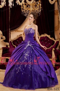 Purple Ball Gown Sweetheart Floor-length Taffeta and Tulle Appliques Perfect Quinceanera Dress