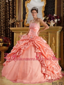 Watermelon Ball Gown Floor-length Taffeta and Tulle Beading Perfect Quinceanera Dress
