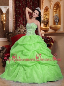 Yellow Green Ball Gown Sweetheart Floor-length Organza Beading Perfect Quinceanera Dress