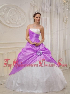 Ball Gown Beading Strapless Floor-length Purple and White Perfect Quinceanera Dress
