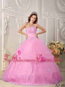 Beautiful Ball Gown Sweetheart Floor-length Organza Appliques Pink Fashionable Quinceanera Dress