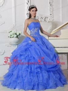 Blue Ball Gown Strapless Floor-length Organza Beading Perfect Quinceanera Dress