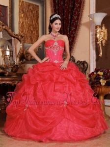 Coral Red Ball Gown Sweetheart Floor-length Organza Beading Perfect Quinceanera Dress
