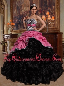 Coral Red and Black Ball Gown Sweetheart Floor-length Pick-ups Taffeta and Organza Perfect Quinceanera Dress