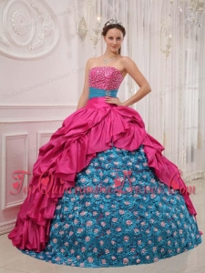 Coral Red and Blue Ball Gown Strapless Floor-length Beading Perfect Quinceanera Dress