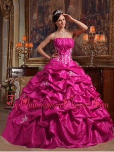 Fuchsia Ball Gown Strapless Floor-length Appliques Taffeta Perfect Quinceanera Dress