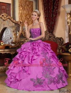 Fuchsia Ball Gown Strapless Floor-length Taffeta Appliques Fashionable Quinceanera Dress