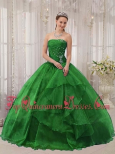 Green Ball Gown Strapless Floor-length Organza Beading Perfect Quinceanera Dress