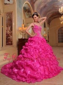 Hot Pink Ball Gown Spaghetti Straps Floor-length Organza Embroidery Perfect Quinceanera Dress