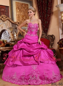 Hot Pink Ball Gown Sweetheart Floor-length Taffeta Embroidery with Beading Fashionable Quinceanera Dress