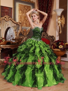 Luxurious Olive Green and Black Sweetheart Floor-length Beading and Ruffles Quinceanera Dress