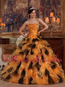 Orange and Black Ball Gown Strapless Floor-length Organza Perfect Quinceanera Dress