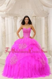 Popular Custom Made Fuchsia Sweetheart Embroidery For Quinceanera Wear In 2013