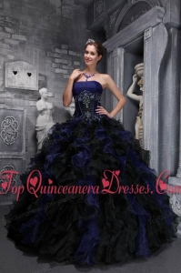 Popular Exclusive Strapless Taffeta and Organza Appliques and Ruffles Multi-color Quinceanera Dress