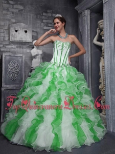Popular Sweet Ball Gown Sweetheart Taffeta and Organza Appliques Colorful Quinceanera Dress