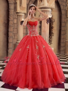 Pretty Red Ball Gown Floor-length Organza Beading Quinceanera Dress